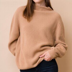 NWT! DongLi - 100% Cashmere Heavy Knit Mock Neck Sweater in Soft Camel, S - XL